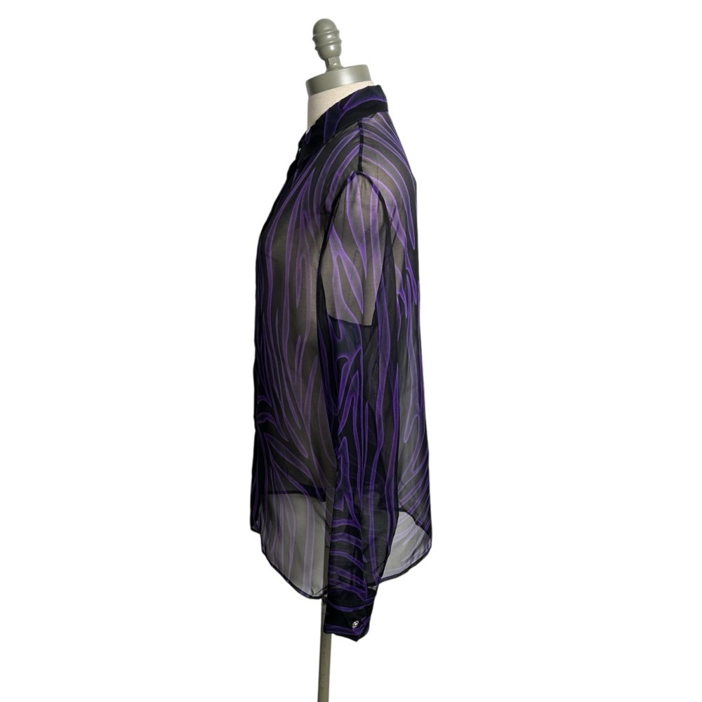 VERSACE Printed Silk Chiffon Shirt Black Orchid Purple Button Down Shirt Size 10 - Picture 6 of 14